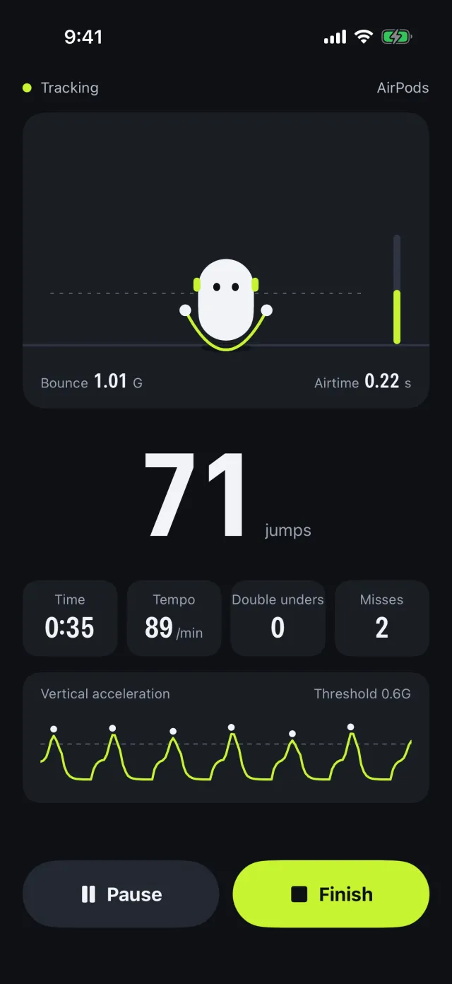 Live jump counting screen